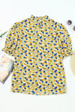 Floral Puff Sleve Keyhole Blouse - Trendsi