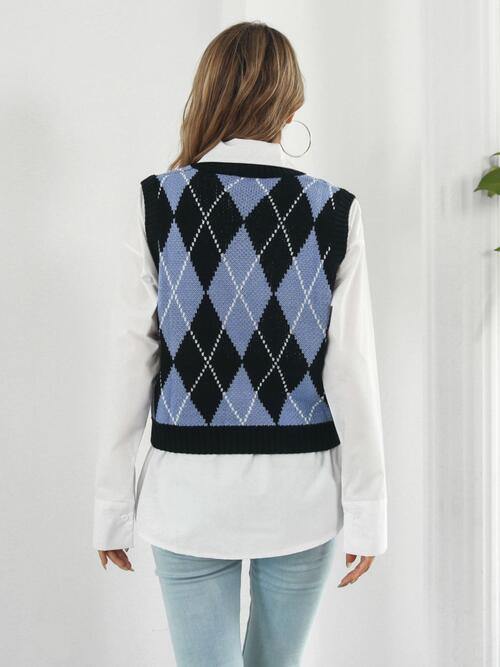 Skull Geometric V-Neck Sweater Vest - Flyclothing LLC