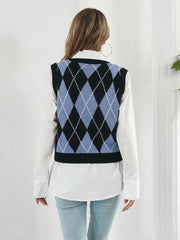 Skull Geometric V-Neck Sweater Vest - Flyclothing LLC