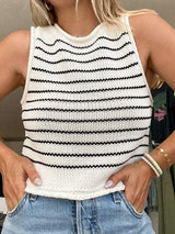 Rolled Striped Round Neck Sweater Vest - Trendsi - Flyclothing LLC