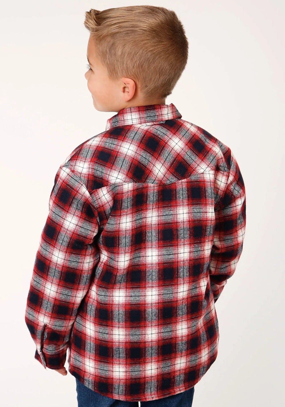 Roper Boys Long Sleeve Snap Cranberry Plaid Western Shirt Jacket - Roper
