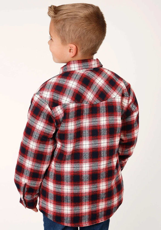 Roper Boys Long Sleeve Snap Cranberry Plaid Western Shirt Jacket - Roper - Flyclothing LLC