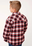 Roper Boys Long Sleeve Snap Cranberry Plaid Western Shirt Jacket - Roper