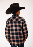 Roper Boys Long Sleeve Snap Cranberry Plaid Western Shirt Jacket - Roper