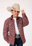 Roper Boys Long Sleeve Snap Cranberry Plaid Western Shirt Jacket - Roper