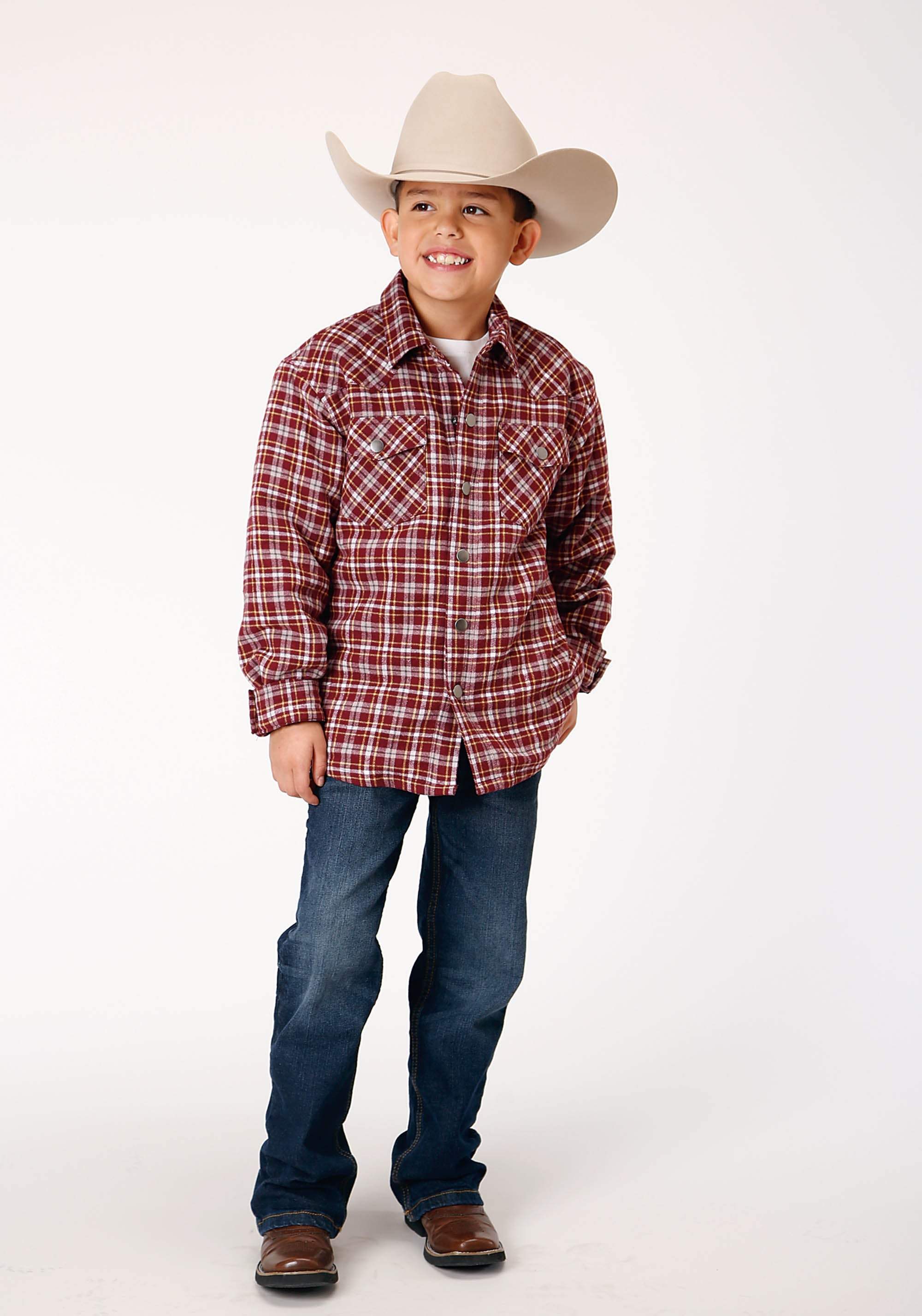 Roper Boys Long Sleeve Snap Cranberry Plaid Western Shirt Jacket - Roper - Flyclothing LLC