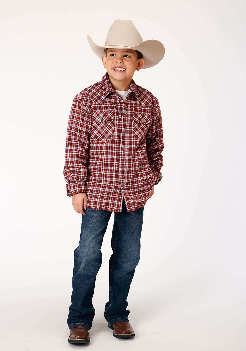 Roper Boys Long Sleeve Snap Cranberry Plaid Western Shirt Jacket - Roper - Flyclothing LLC