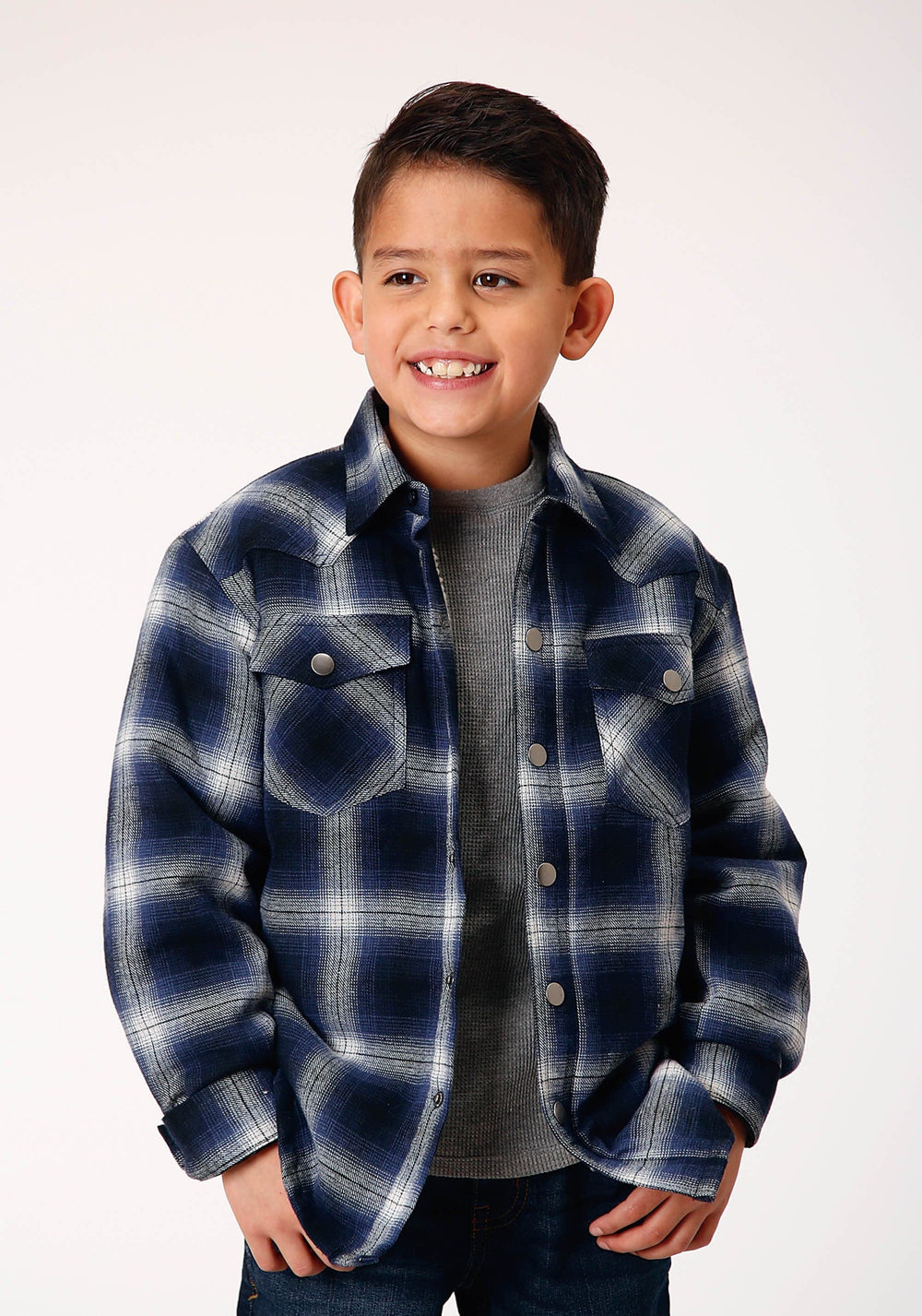 Roper Boys Long Sleeve Snap Cranberry Plaid Western Shirt Jacket - Roper