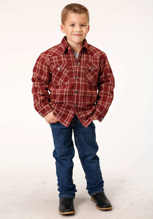 Roper Boys Long Sleeve Snap Cranberry Plaid Western Shirt Jacket - Roper - Flyclothing LLC