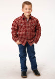 Roper Boys Long Sleeve Snap Cranberry Plaid Western Shirt Jacket - Roper
