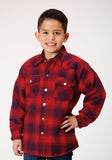 Roper Boys Long Sleeve Snap Cranberry Plaid Western Shirt Jacket - Roper