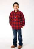 Roper Boys Long Sleeve Snap Cranberry Plaid Western Shirt Jacket - Roper