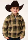 Roper Boys Polar Fleece Green Brown Check Print Pullover - Roper