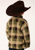 Roper Boys Polar Fleece Green Brown Check Print Pullover - Roper