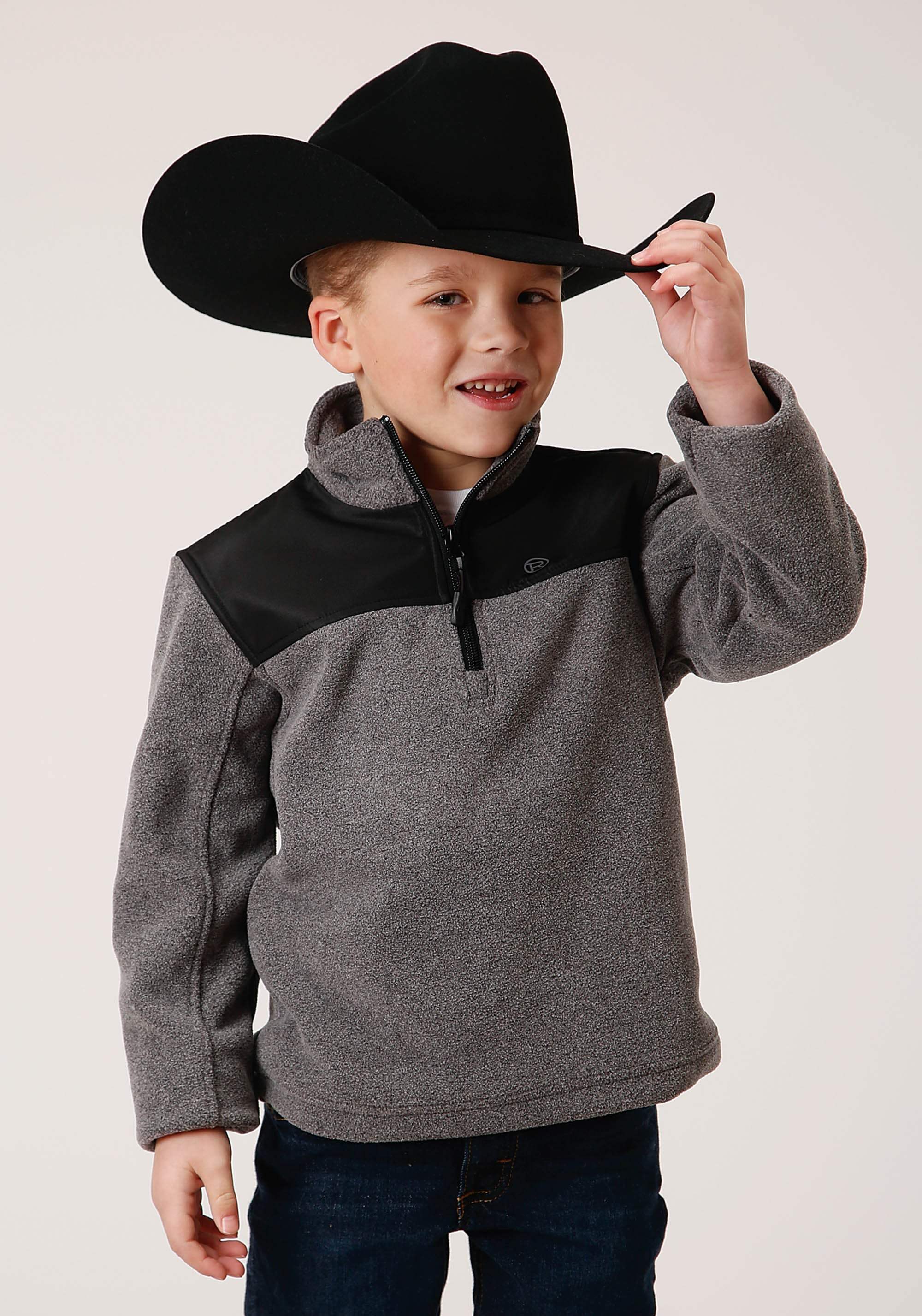 Roper Boys Polar Fleece Gry Micro Fleece 3 Qtr Zip Pullover - Roper - Flyclothing LLC