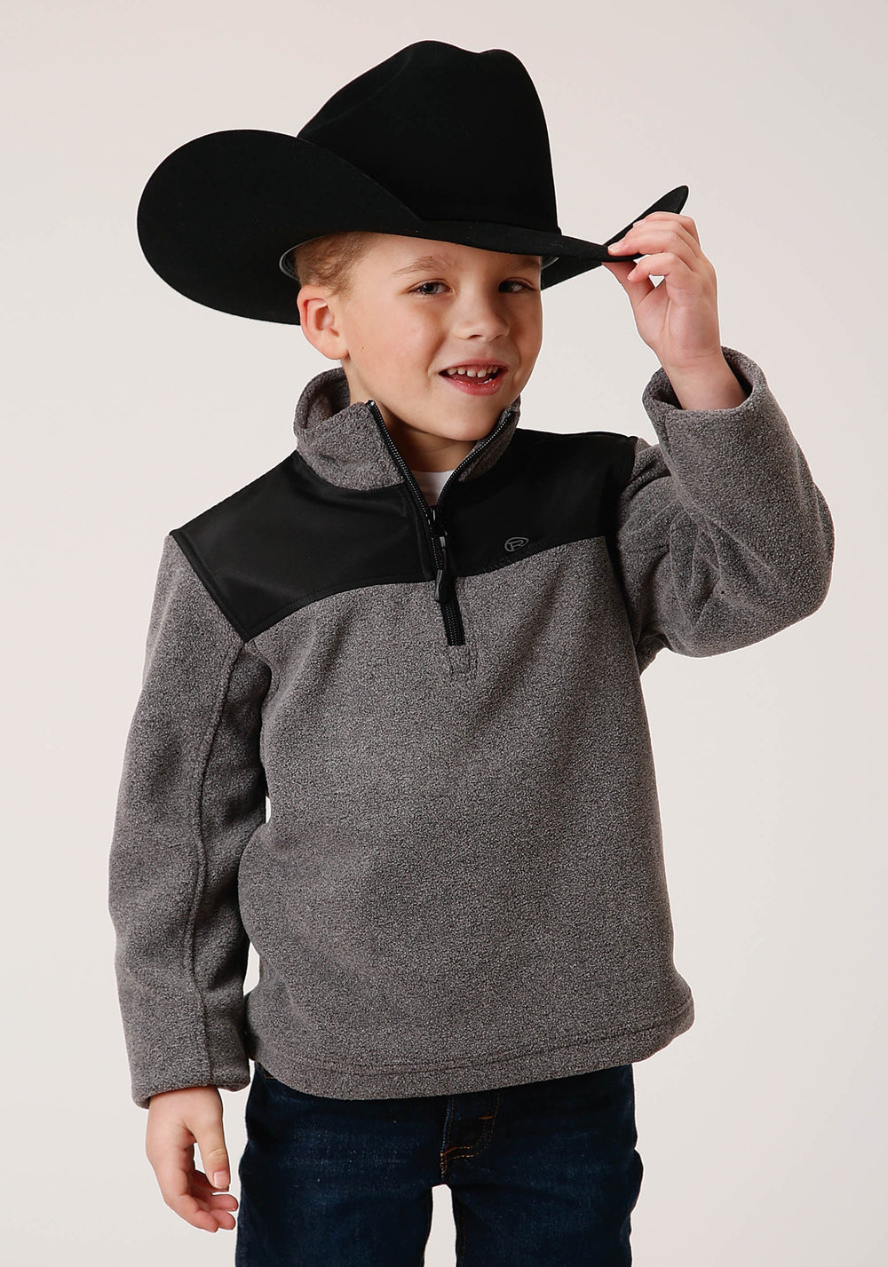 Roper Boys Polar Fleece Gry Micro Fleece 3 Qtr Zip Pullover - Roper