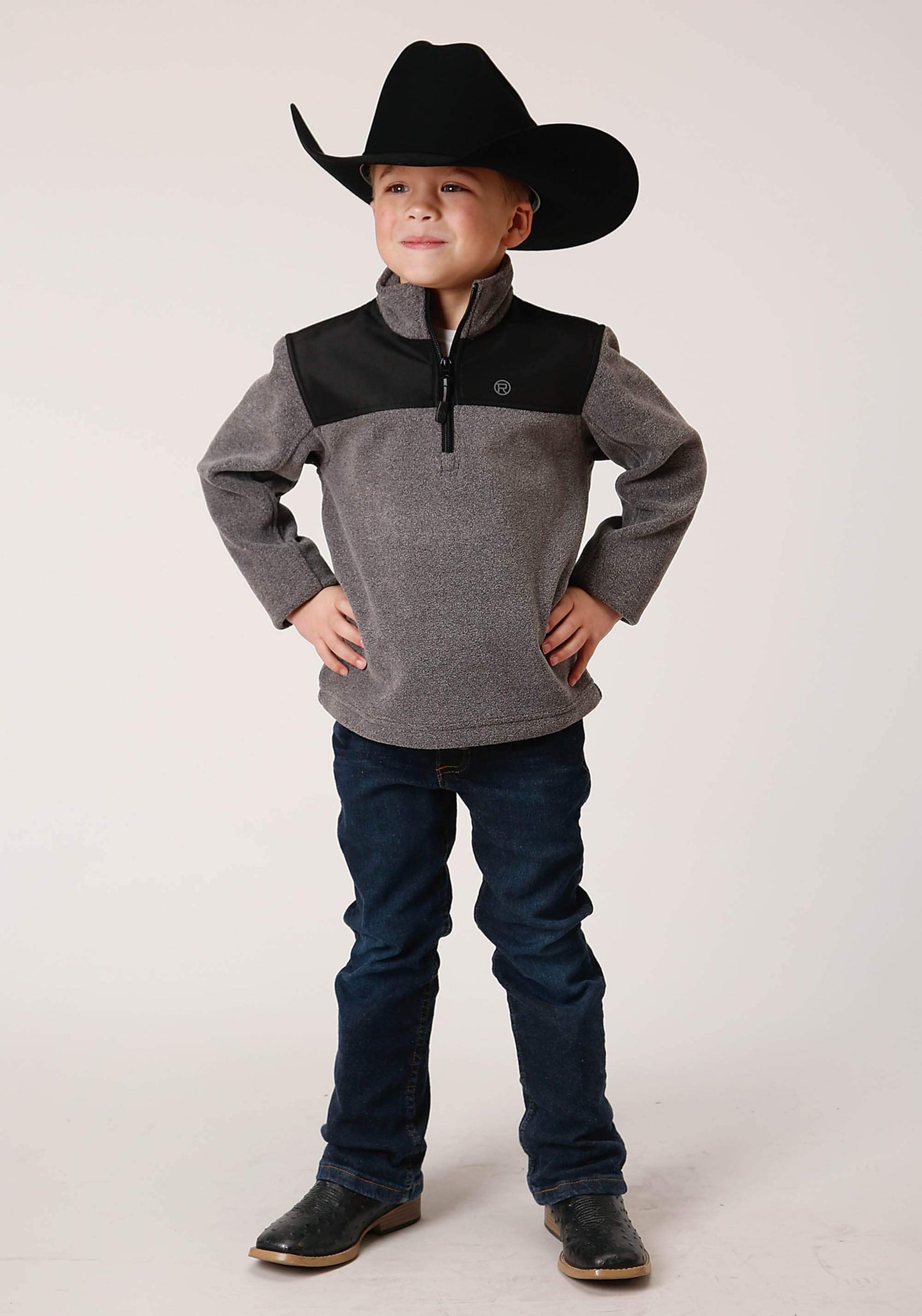 Roper Boys Polar Fleece Gry Micro Fleece 3 Qtr Zip Pullover - Roper - Flyclothing LLC