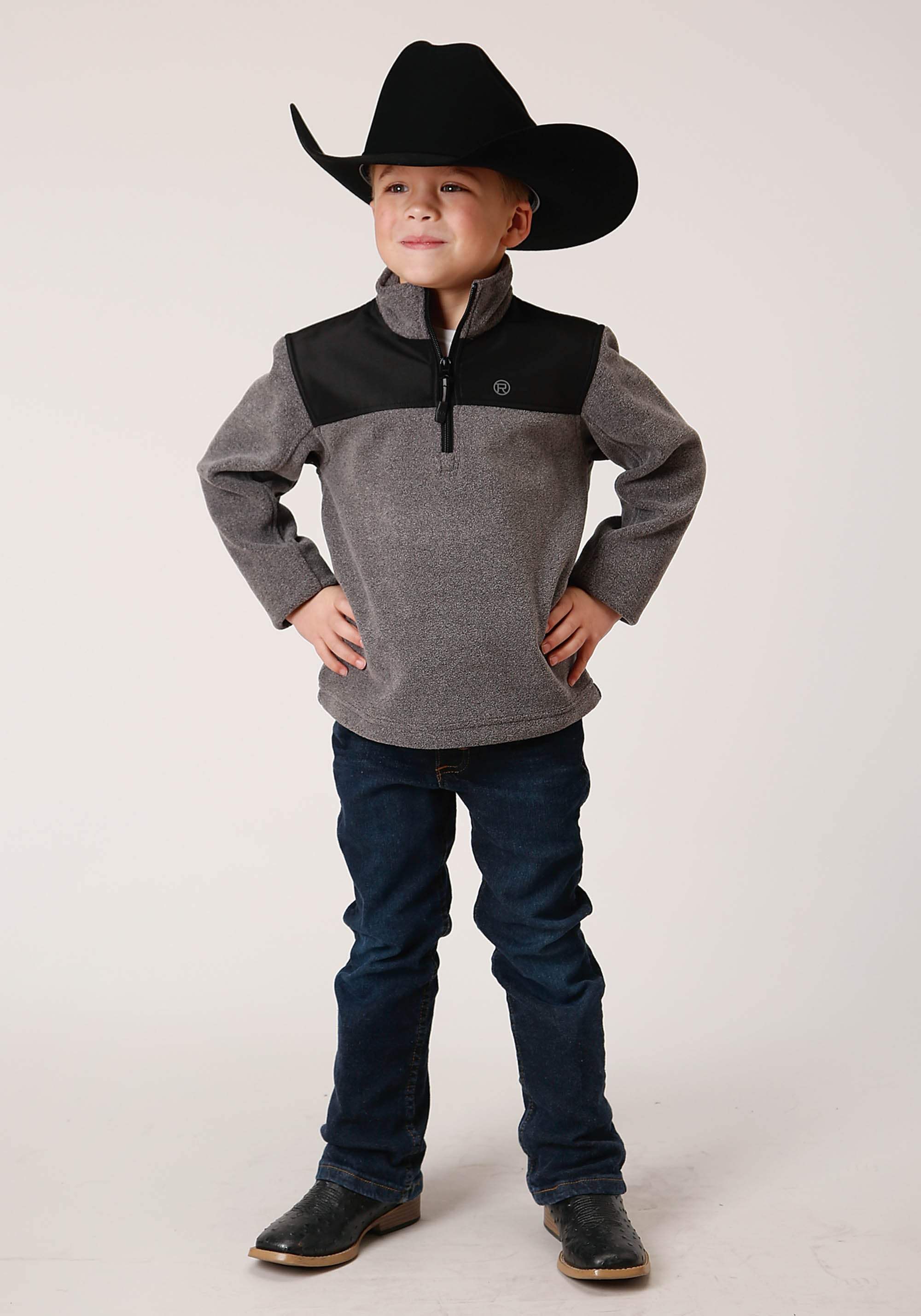 Roper Boys Polar Fleece Gry Micro Fleece 3 Qtr Zip Pullover - Roper - Flyclothing LLC