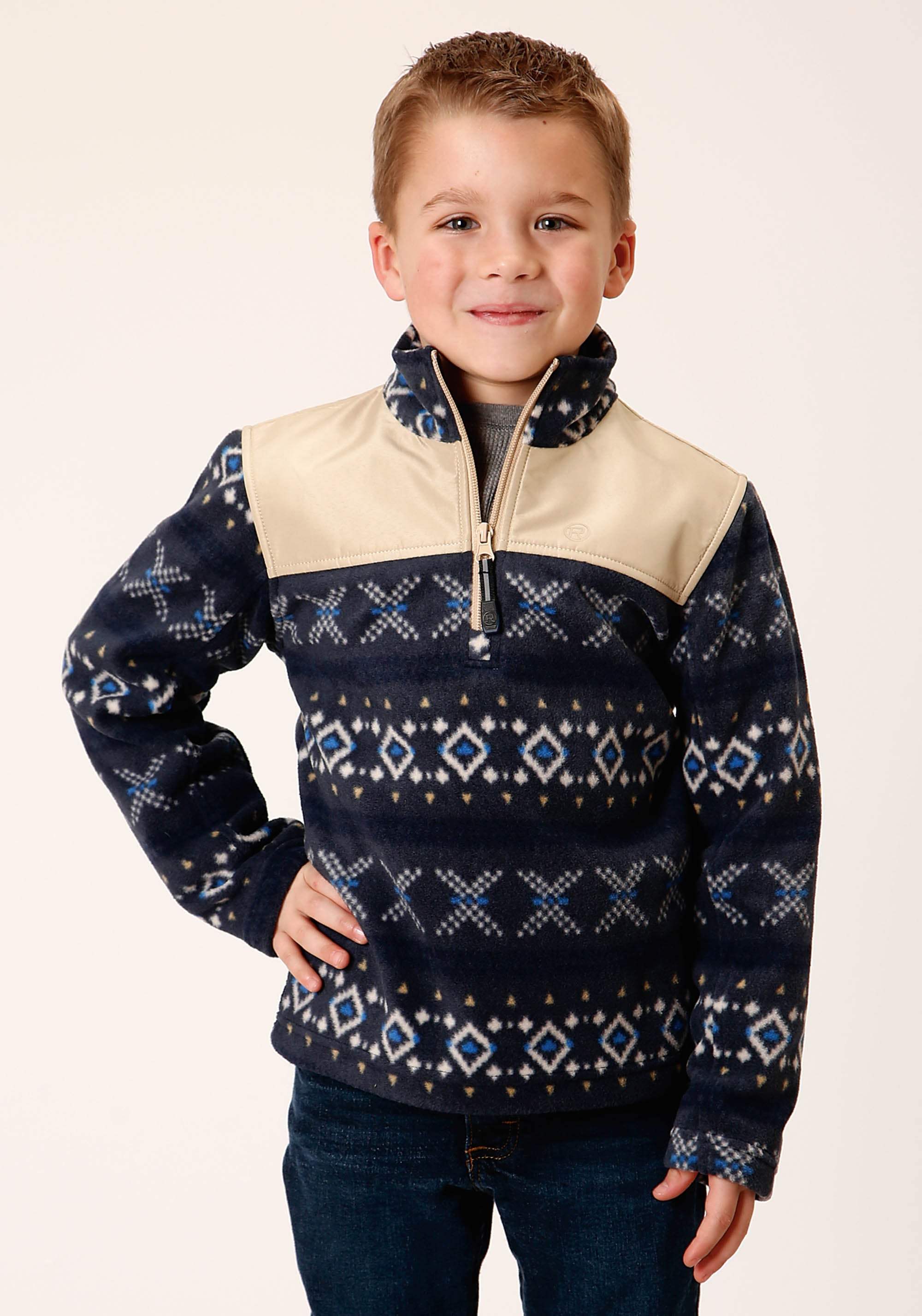 Roper Boys Polar Fleece Navy Aztec Print Pullover - Roper - Flyclothing LLC