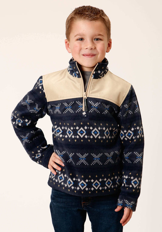 Roper Boys Polar Fleece Navy Aztec Print Pullover - Roper - Flyclothing LLC