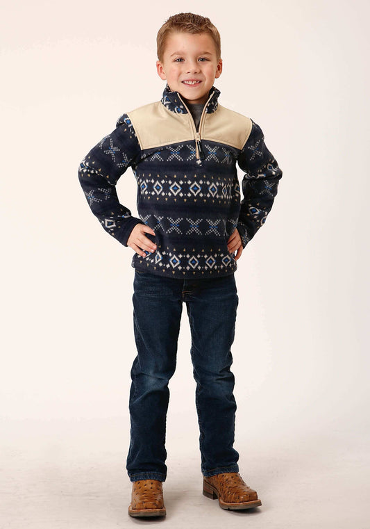 Roper Boys Polar Fleece Navy Aztec Print Pullover - Roper - Flyclothing LLC