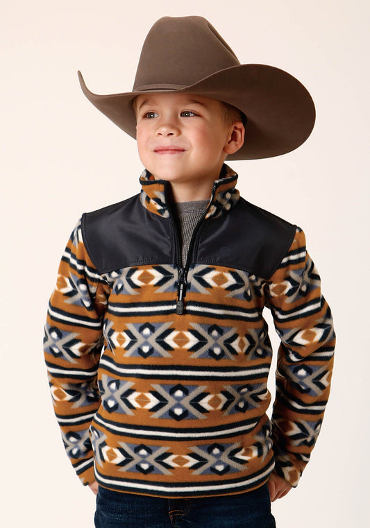 Roper Boys Polar Fleece Orange Aztec Print Pullover - Roper