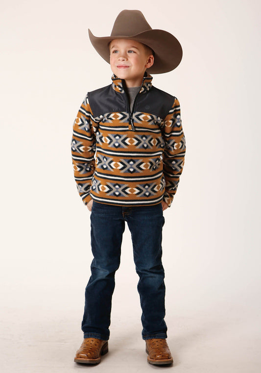 Roper Boys Polar Fleece Orange Aztec Print Pullover - Roper