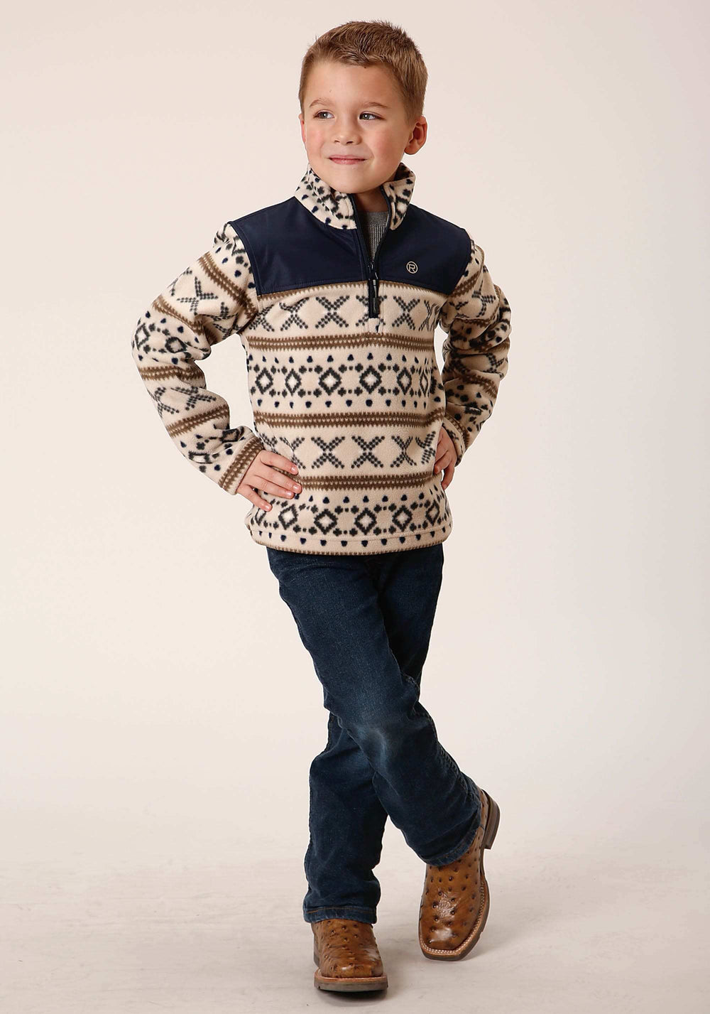 Roper Boys Polar Fleece Cream Aztec Print Pullover - Roper - Flyclothing LLC