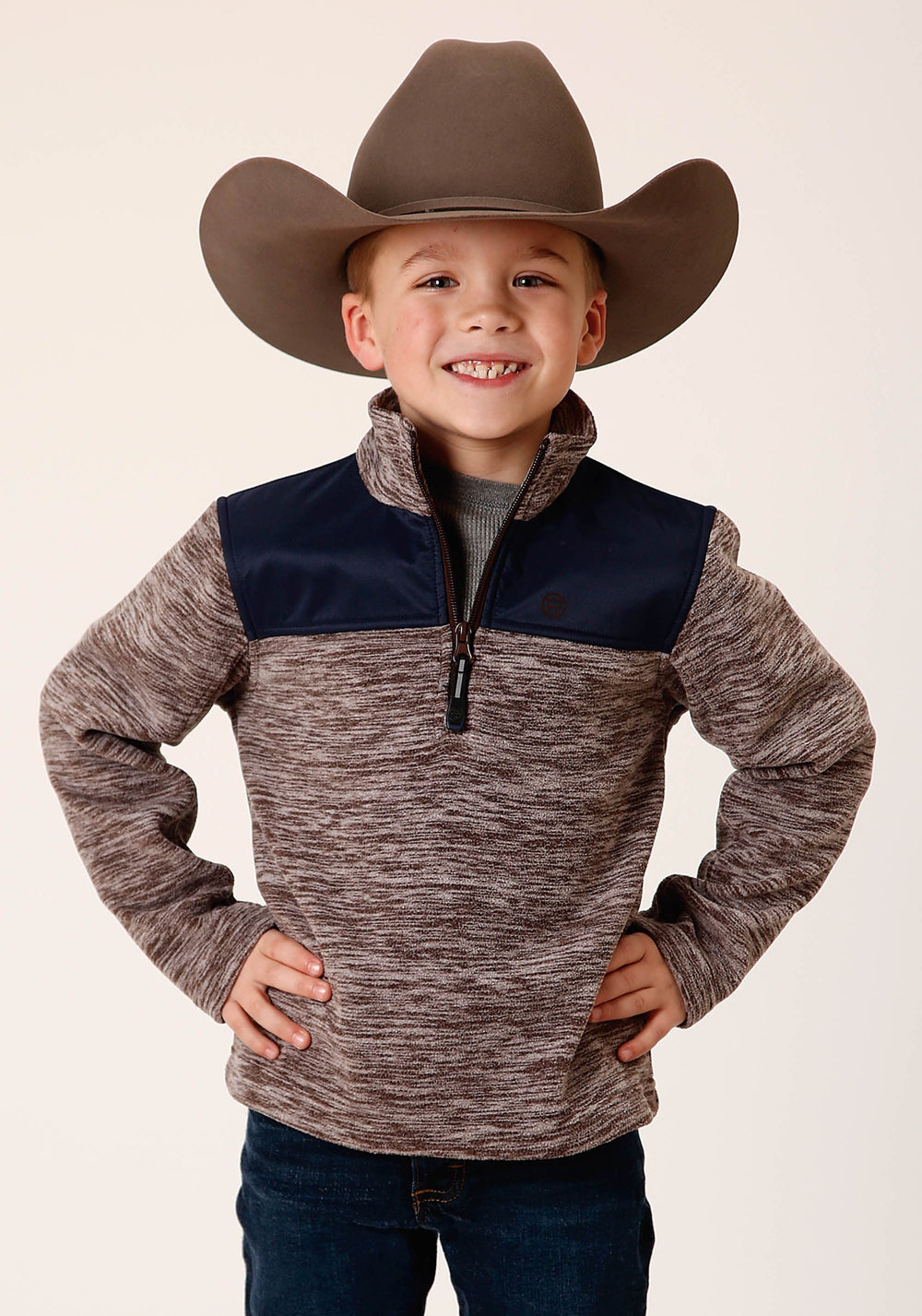 Roper Boys Polar Fleece Heather Chocolate Pullover - Roper