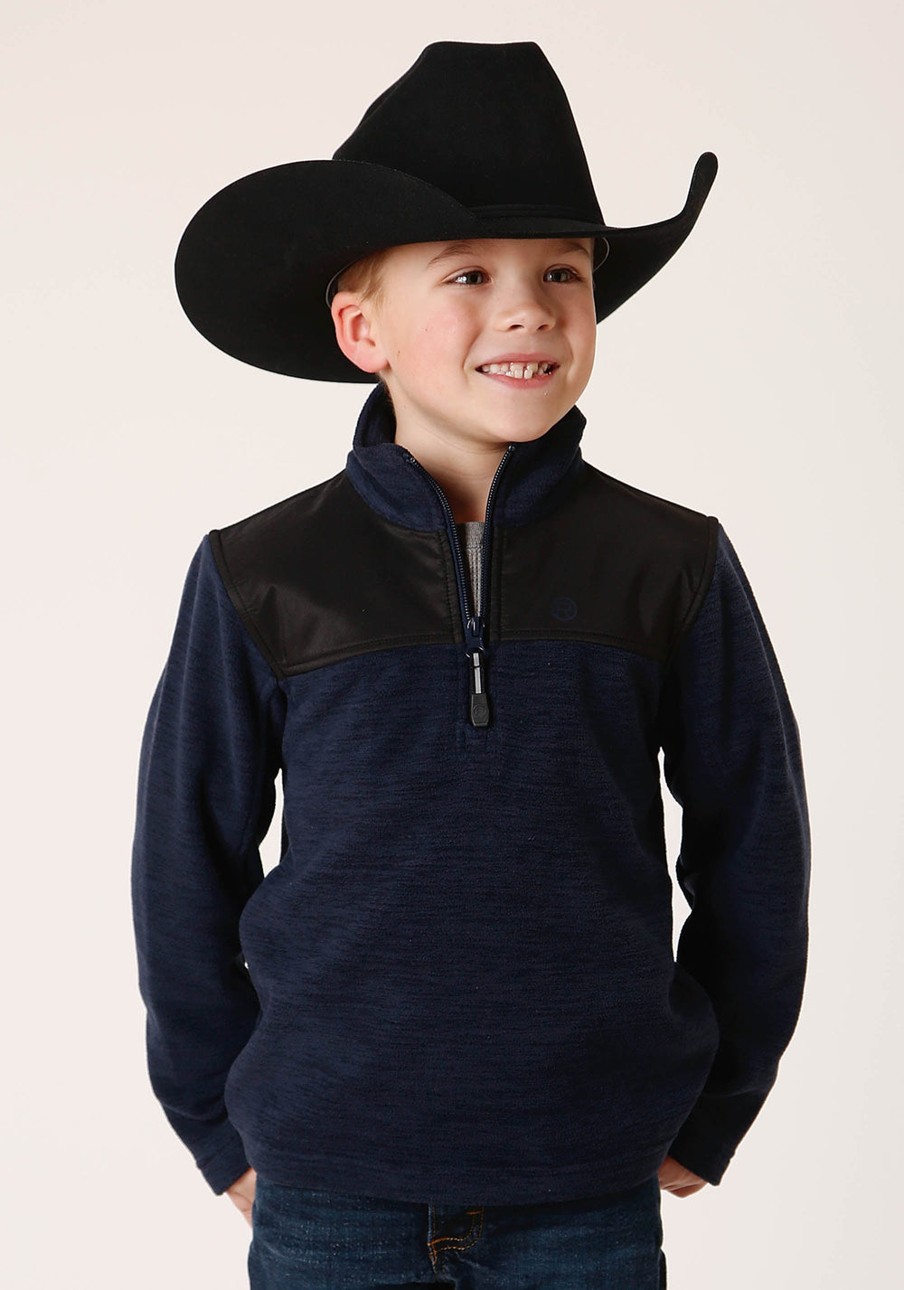 Roper Boys Polar Fleece Heather Navy Pullover - Roper