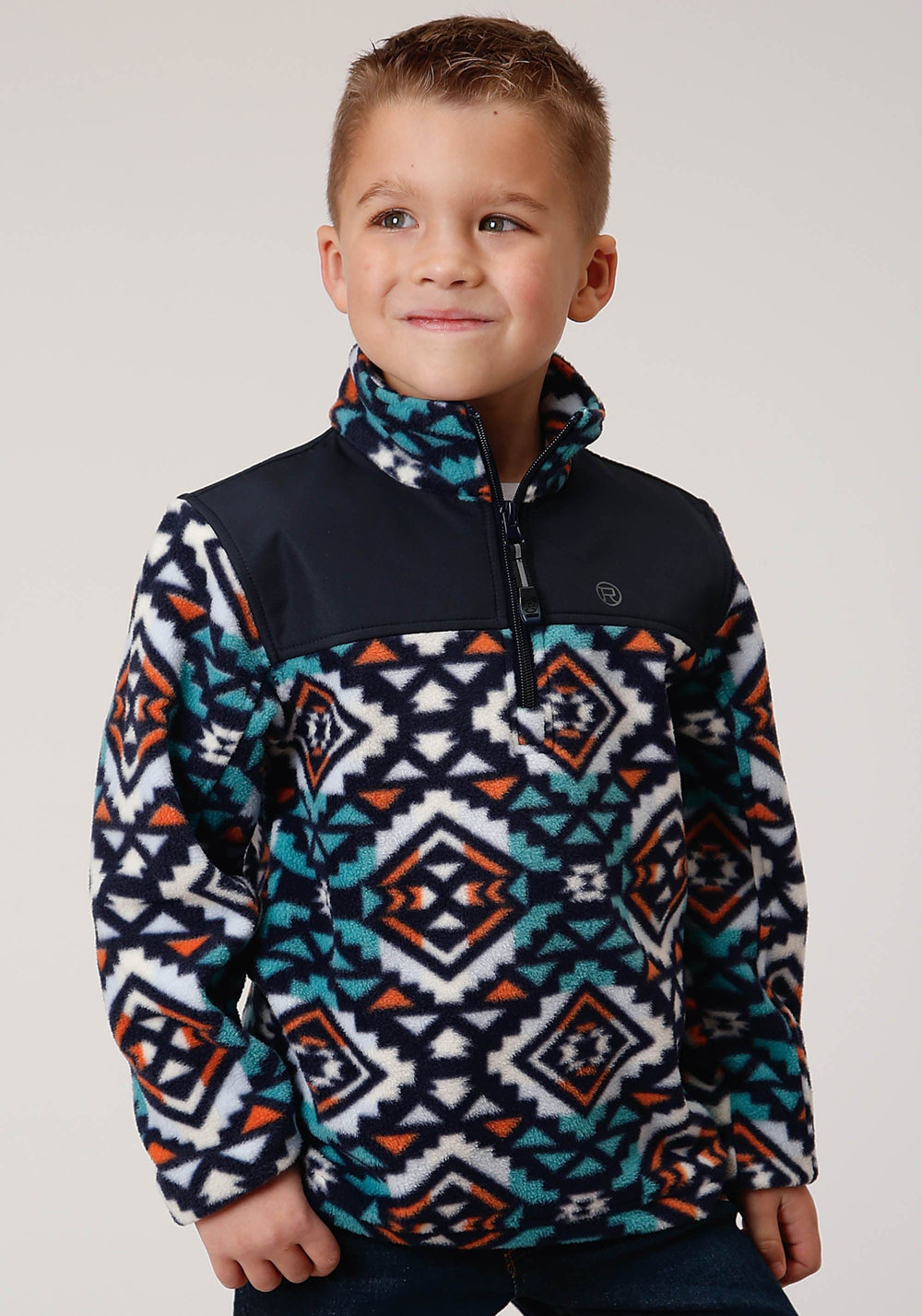 Roper Boys Polar Fleece Navy Aztec Printed Pullover - Roper