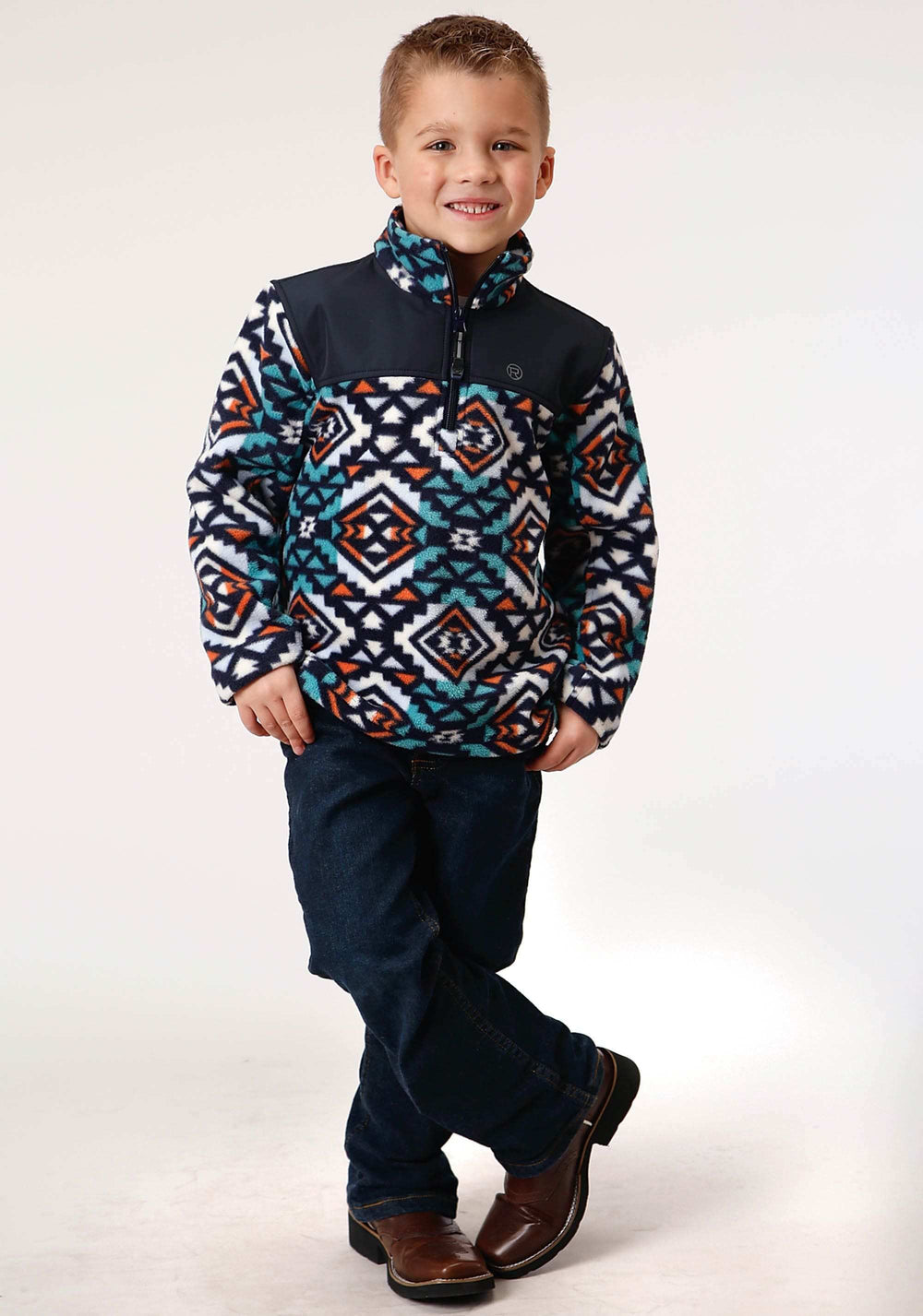 Roper Boys Polar Fleece Navy Aztec Printed Pullover - Roper - Flyclothing LLC