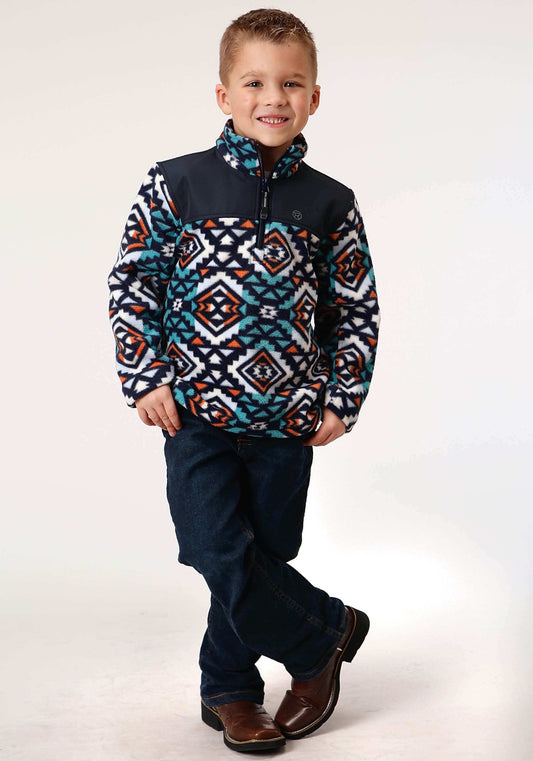 Roper Boys Polar Fleece Navy Aztec Printed Pullover - Roper - Flyclothing LLC