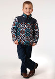 Roper Boys Polar Fleece Navy Aztec Printed Pullover - Roper