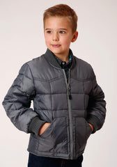 ROPER BOYS GRAY QUILTED POLY FILLED ZIP FRONT JACKET - Flyclothing LLC