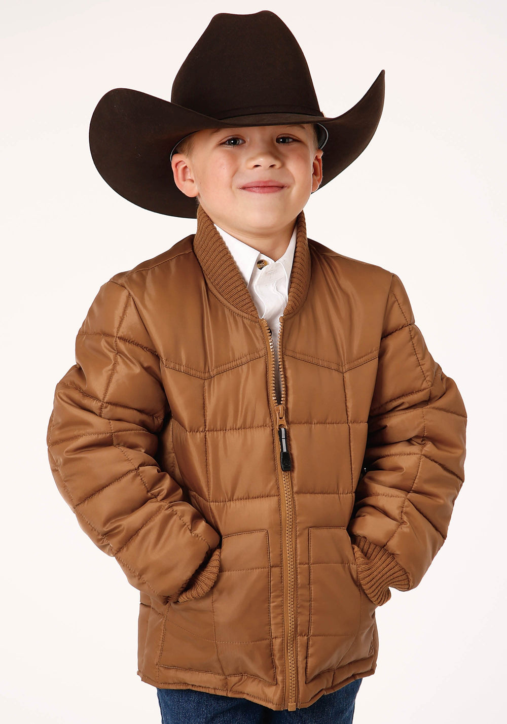 Roper Boys Caramel Boy's Outerwear Poly Filled Western Jacket - Roper