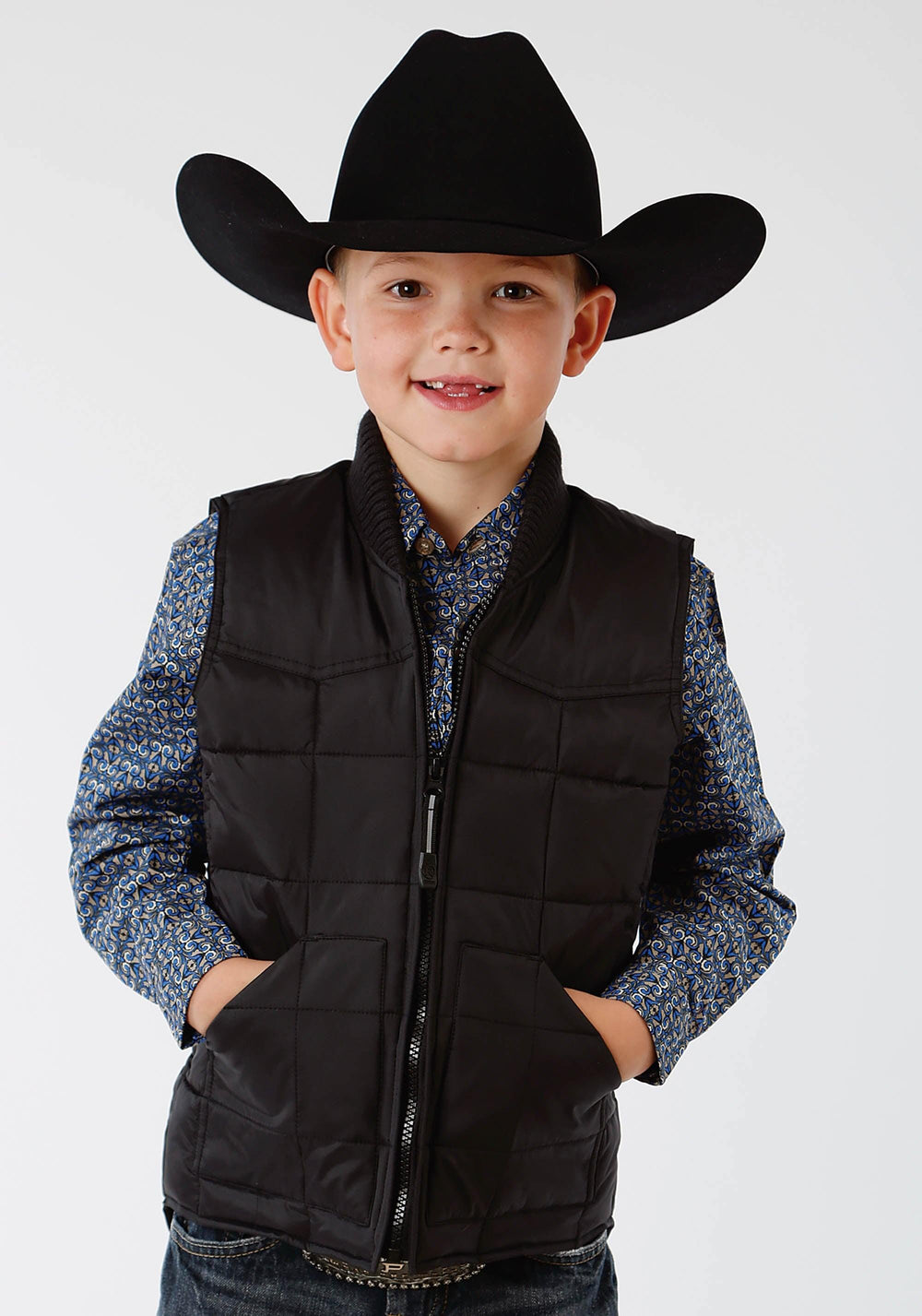 Roper Boys Black Poly-Filled Vest - Roper