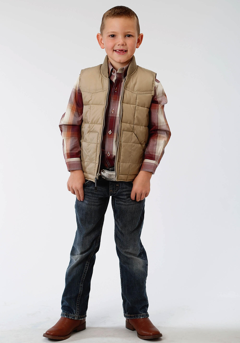 Roper Boys Khaki Poly-Filled Vest - Roper