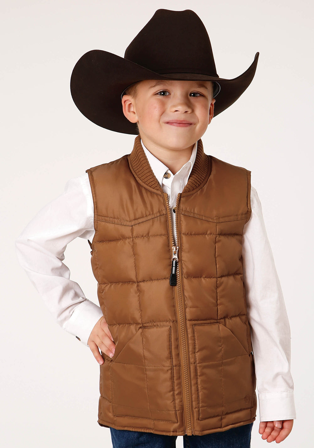 Roper Boys Caramel Boy's Outerwear Poly Filled Western Vest - Roper