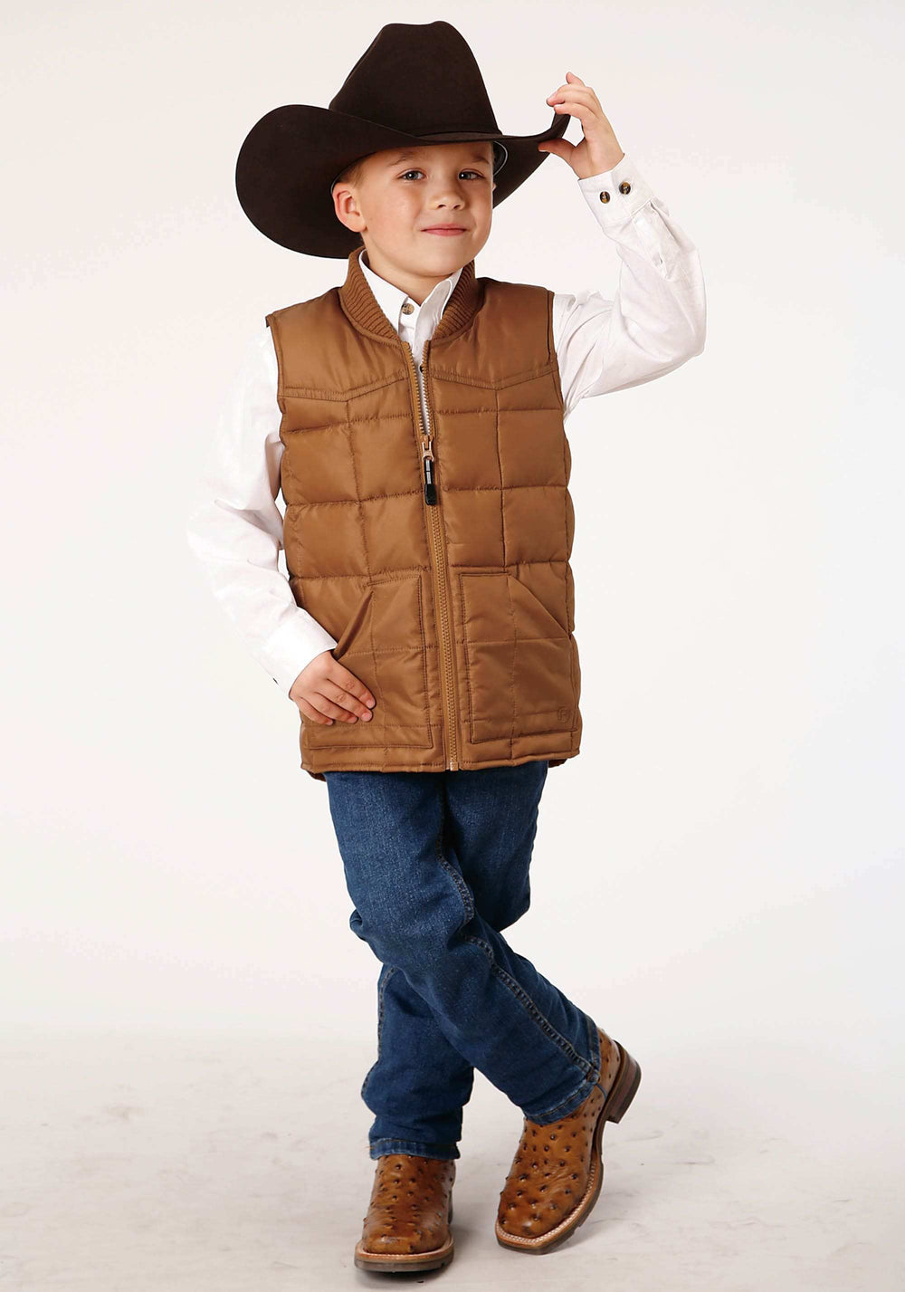 Roper Boys Caramel Boy's Outerwear Poly Filled Western Vest - Roper - Flyclothing LLC