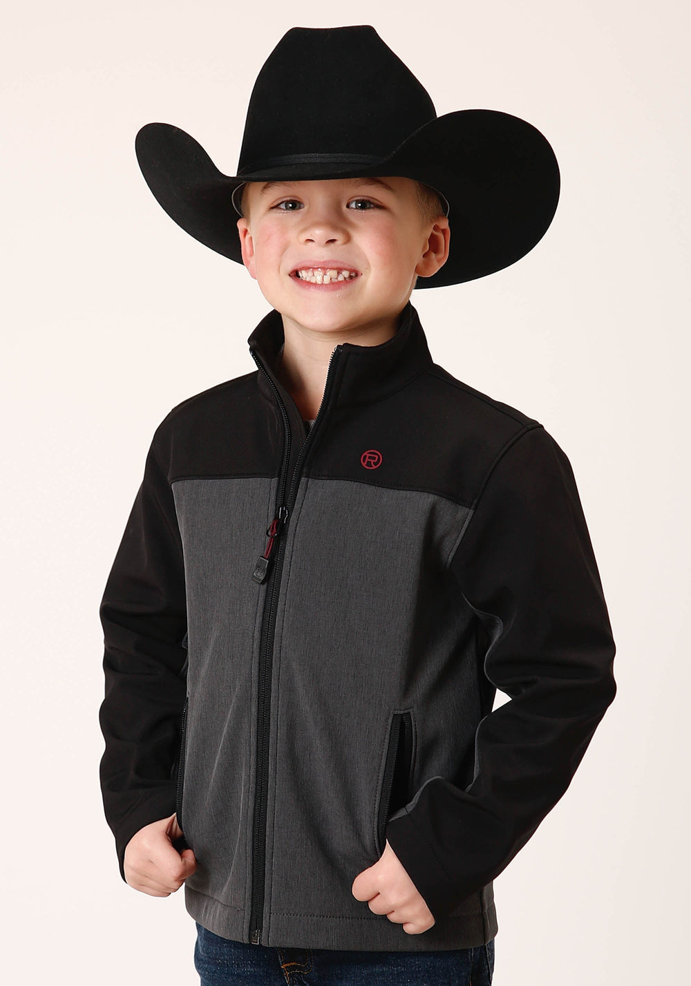 Roper Boys Grey Black Combo Soft Shell Tech Jacket - Roper