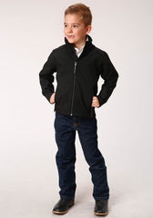 Roper Boys Black Softshell With Black Fleece Lining Zip Front Jacket