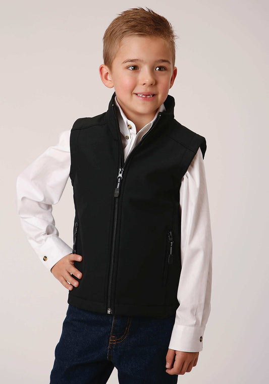 Roper Boys Black Softshell With Black Fleece Lining Zip Front Vest - Roper - Flyclothing LLC