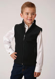 Roper Boys Black Softshell With Black Fleece Lining Zip Front Vest - Roper