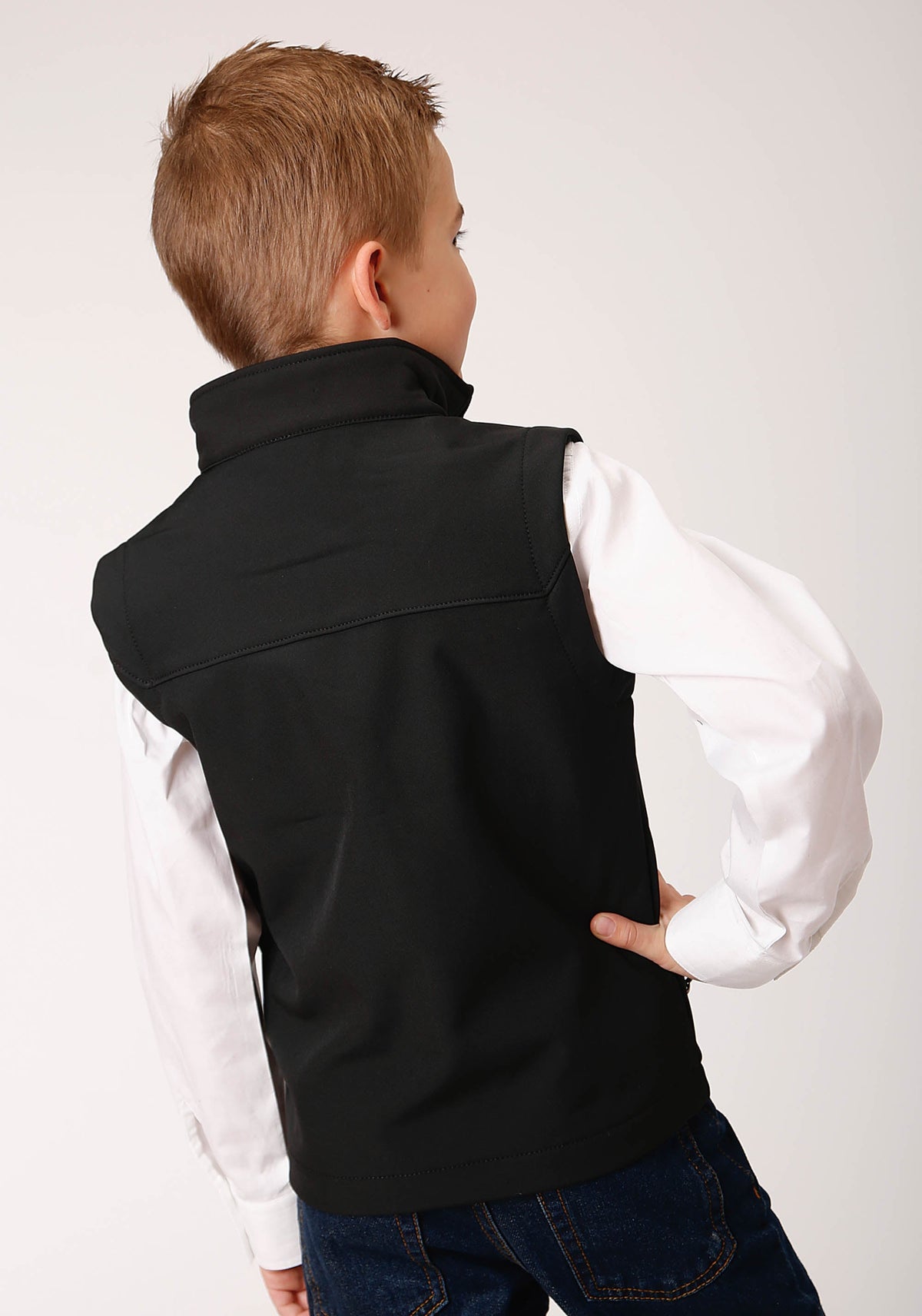 Roper Boys Black Softshell With Black Fleece Lining Zip Front Vest