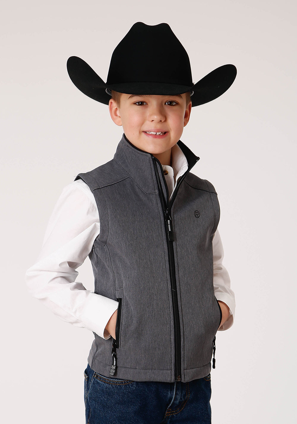 Roper Boys Heathered Grey Softshell Tech Vest - Roper
