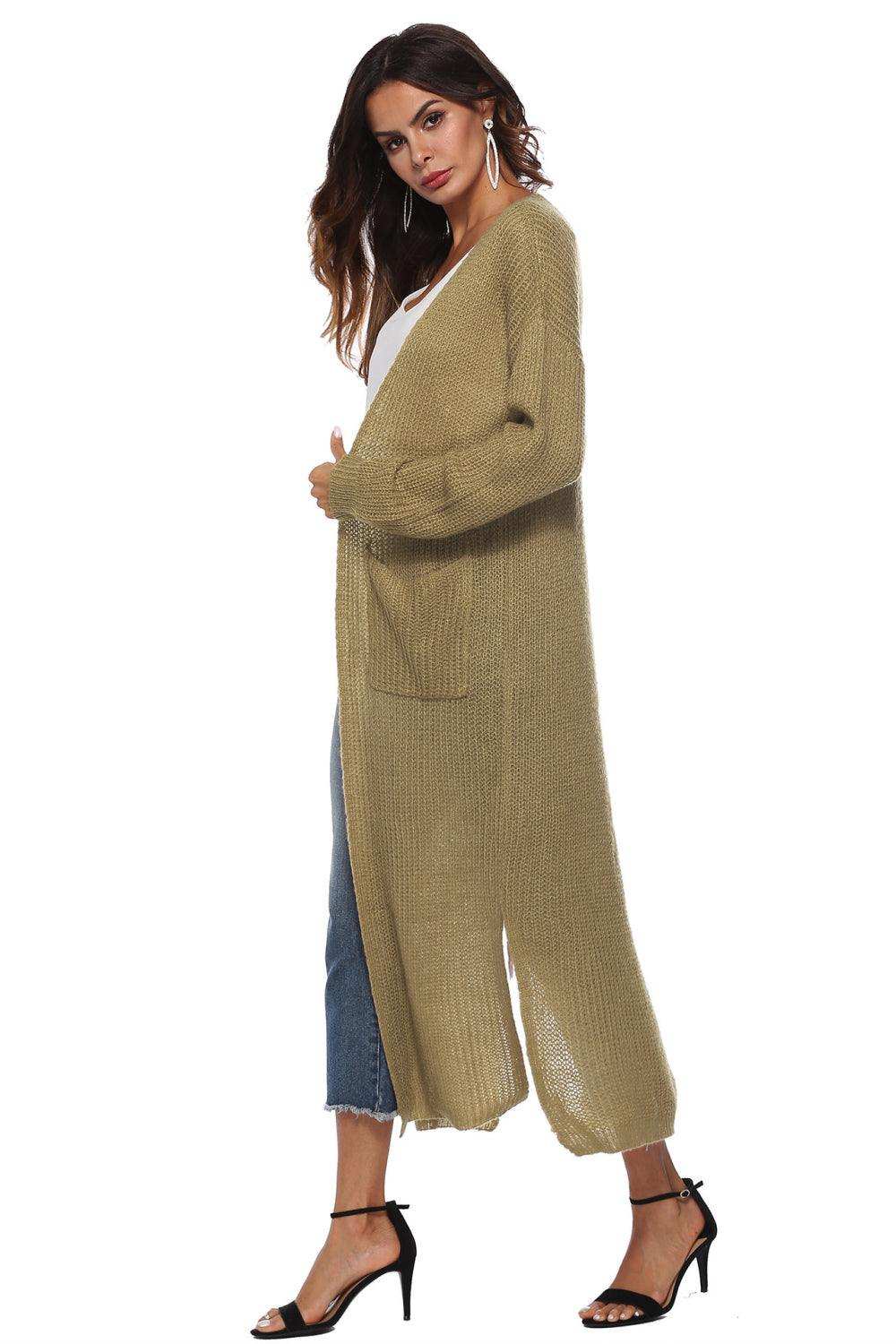 Long Sleeve Open Front Buttoned Cardigan - Trendsi - Flyclothing LLC