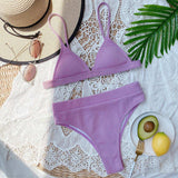 Spaghetti Strap Ribbed Bikini Set - Trendsi - Flyclothing LLC
