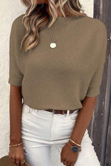 Round Neck Half Sleeve Knit Top - Trendsi - Flyclothing LLC