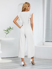 Ruffled Surplice Cap Sleeve Jumpsuit - Trendsi
